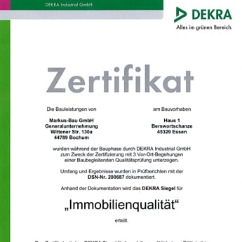 Beispielhaftes DEKRA-Zertifikat