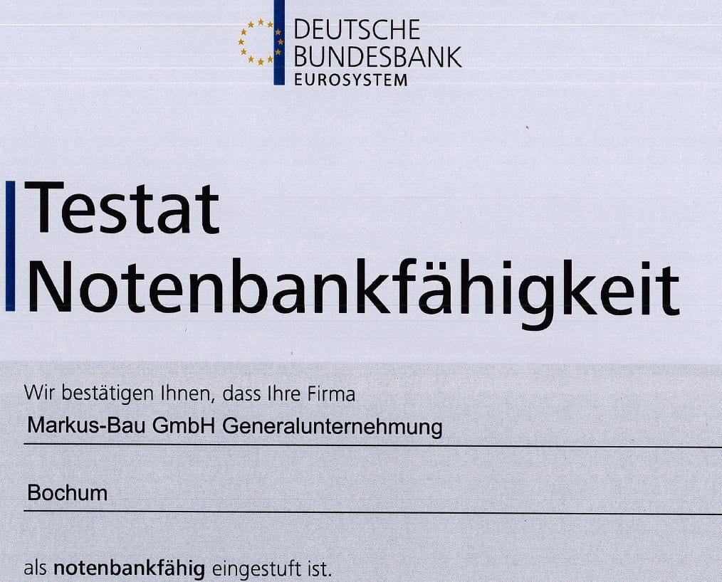 Testat der Bundesbank: Markus-Bau wiederum notenbankfähig